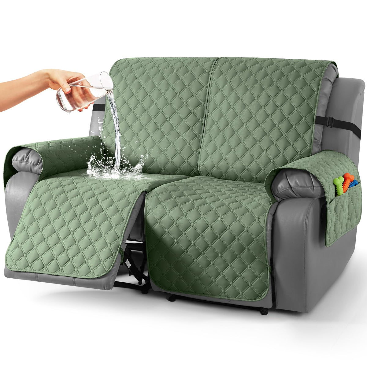 TAOCOCO 100% Waterproof Loveseat Recliner Covers Reversible, Charcoal Gray