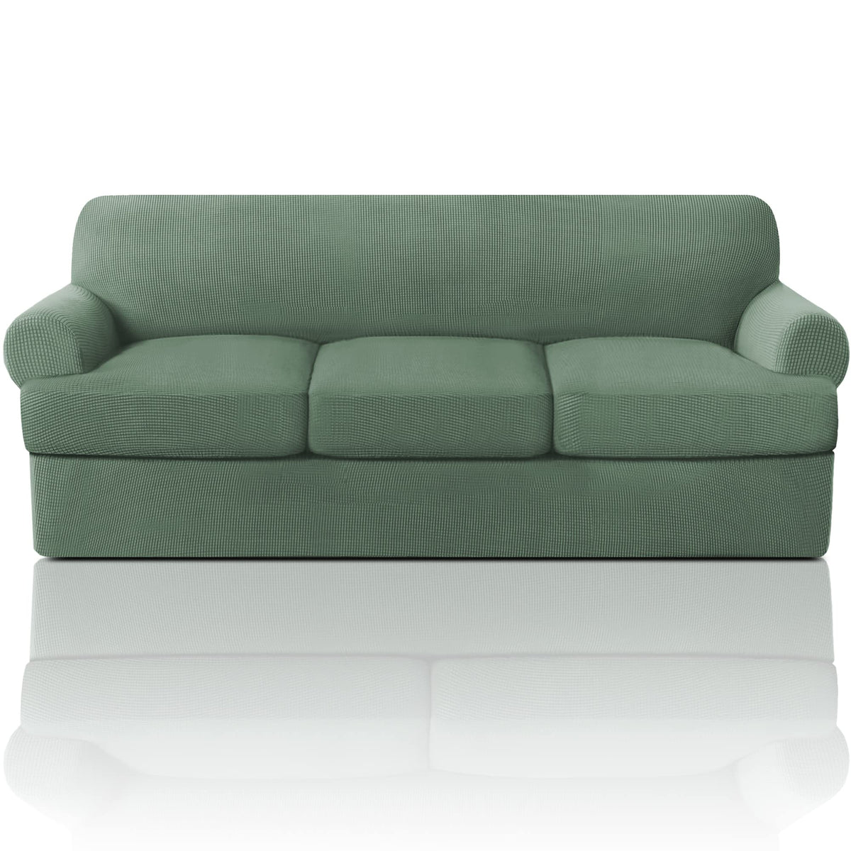 PrinceDeco T Cushion Loveseat Slipcover - 3 Pieces Sofa Cover for 2 Cushion Couch with 2 Individual T Shape Seat Covers Width Up to 76 Inch - Stretch, Machine Washable, Porcelain