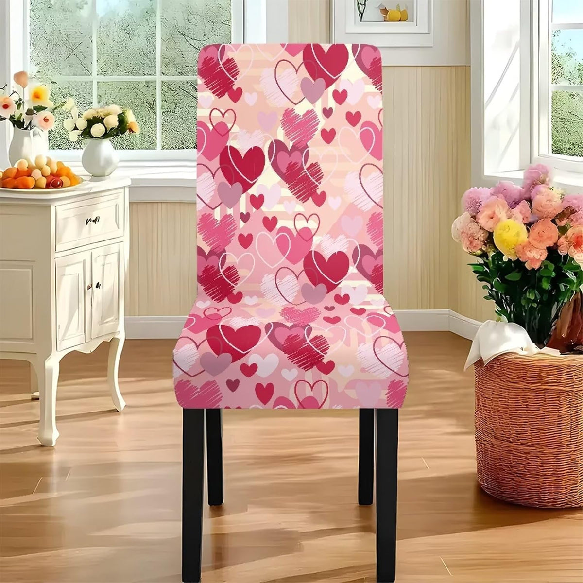 ZDCUSTOM Valentines Table Cloth and Chair Cover Set of 4 Romantic Tablecloths Rectangular Pink Chair Covers for Dining Chairs Stain Resistant Decoration