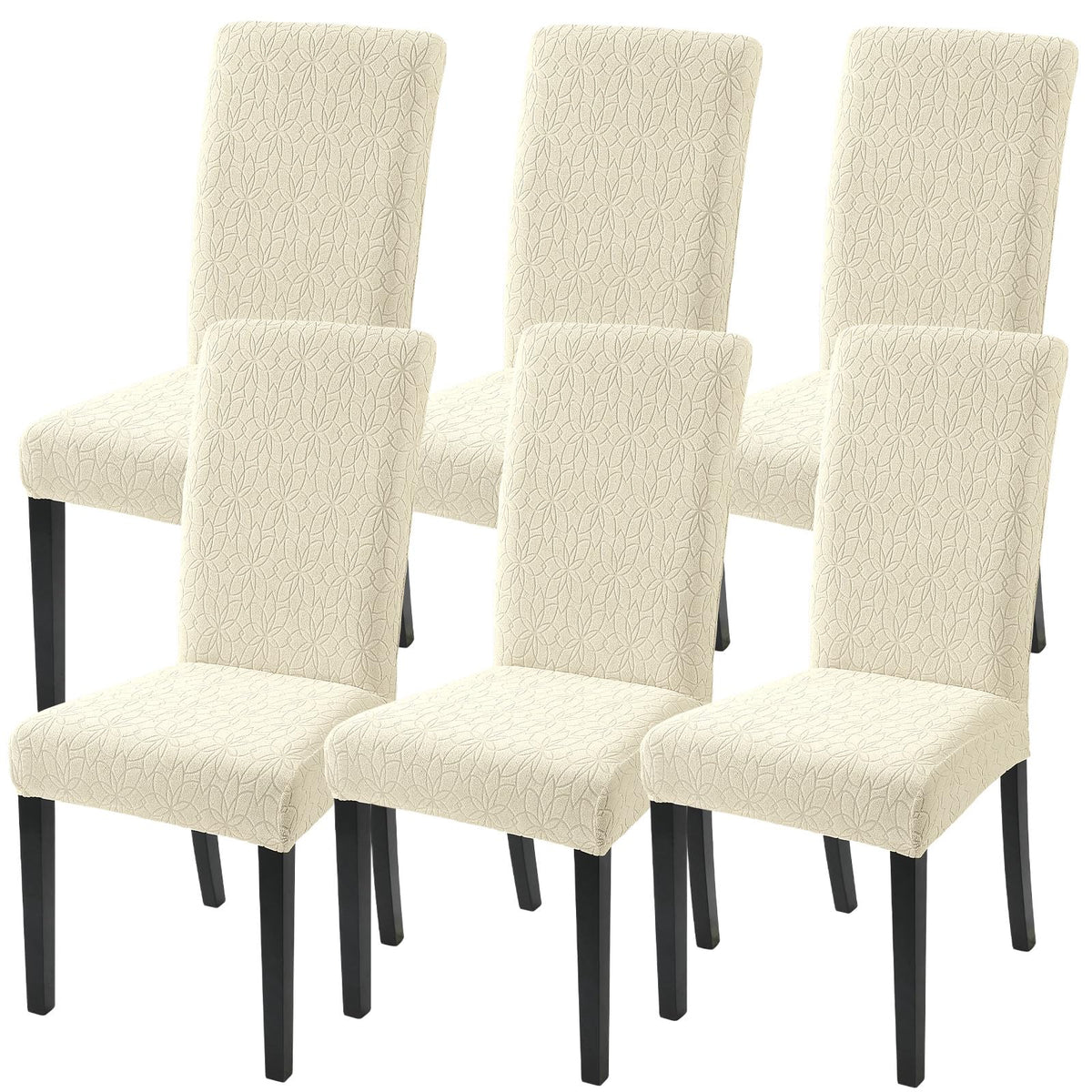 SearchI Chair Covers Slipcovers Set of 4, Spandex Super Fit Stretch Removable Washable Kitchen Parsons Protector for Dining Room,Hotel,Ceremony,Beige+Flowers