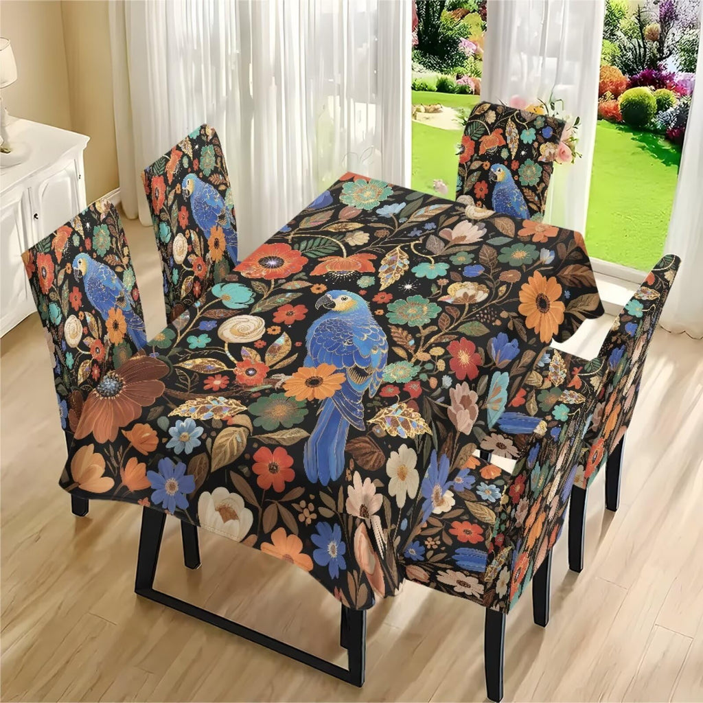 Thanksgiving Themed Dining Room Chair Cover and Tablecloths 5 Packs, Fall Leaf Print Kitchen Chair Seat Slipcovers Anti-Wrinkle Table Protector for Thanksgiving Day Party