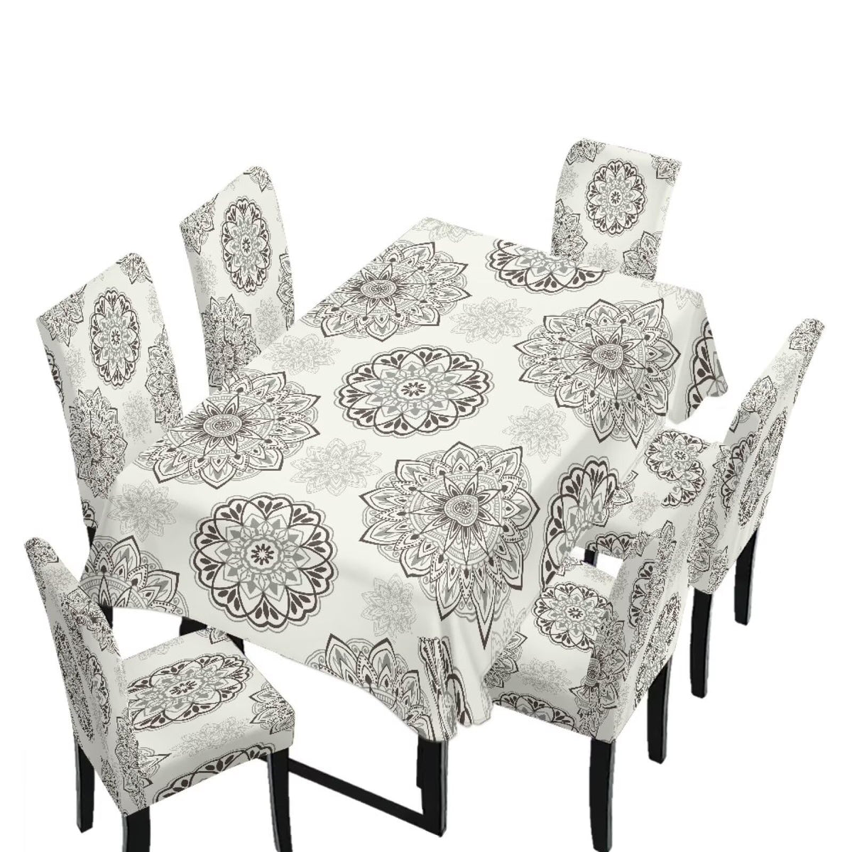 Light Grey 7 Pcs Tablecloth and Chair Covers Set Removable Chair Covers Set of 6 with Table Cover for Dining Room Washable Furniture Protector for Family Gathering Potluck