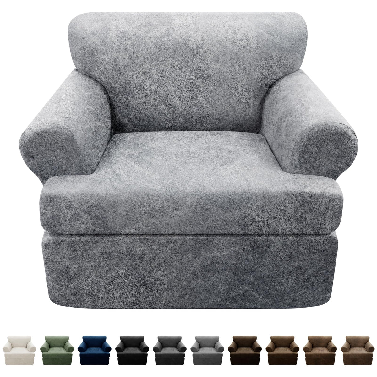 3-Pieces T Cushion Loveseat Slipcovers Leather Look Couch Cover Loveseat Covers for 2 Cushion Couch Furniture Protector Stretch Sofa Cover with 2 Individual T Cushion Seat Covers, Brown