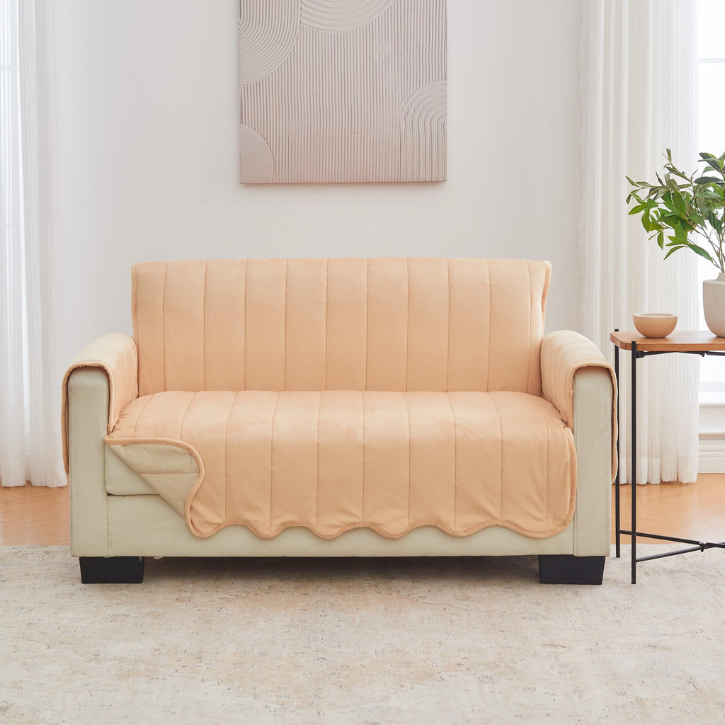 Great Bay Home Reversible Patchwork Sofa Cover - Washable Slipcover Furniture Protector with Elastic Straps - Perfect for Kids & Pets - Box-Stitched Detail (Taupe)