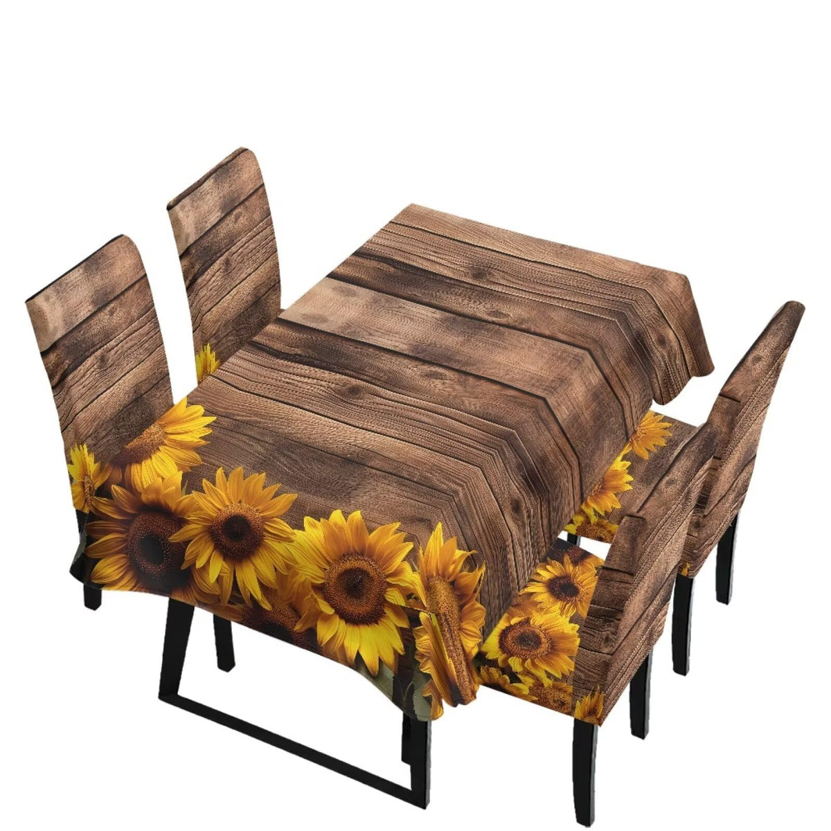 Fall Pumpkin Rectangular Table Cloth & Dining Chair Covers Set of 7, Stain Resistant Wipeable Chair Protectors for Farmhouse Rustic Home Kitchen Party Decor