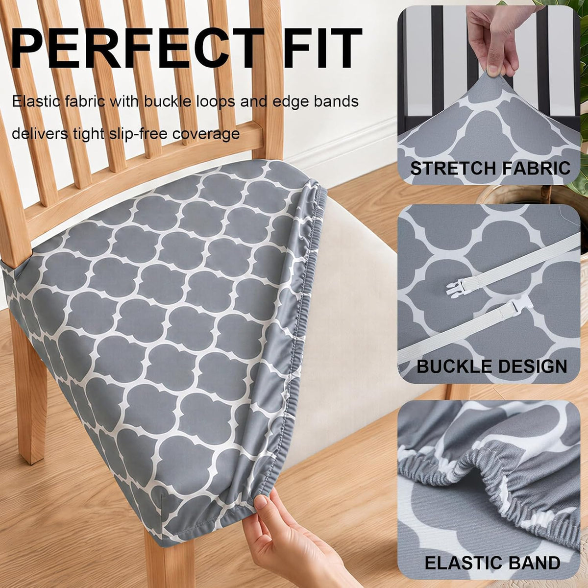 Stretch Chair Seat Covers Set of 4 for Dining Living Room Kitchen Chairs Universal Washable Slipcover Protector Forros Fundas Cobertores para Sillas De Comedor Party Home Decor Gift