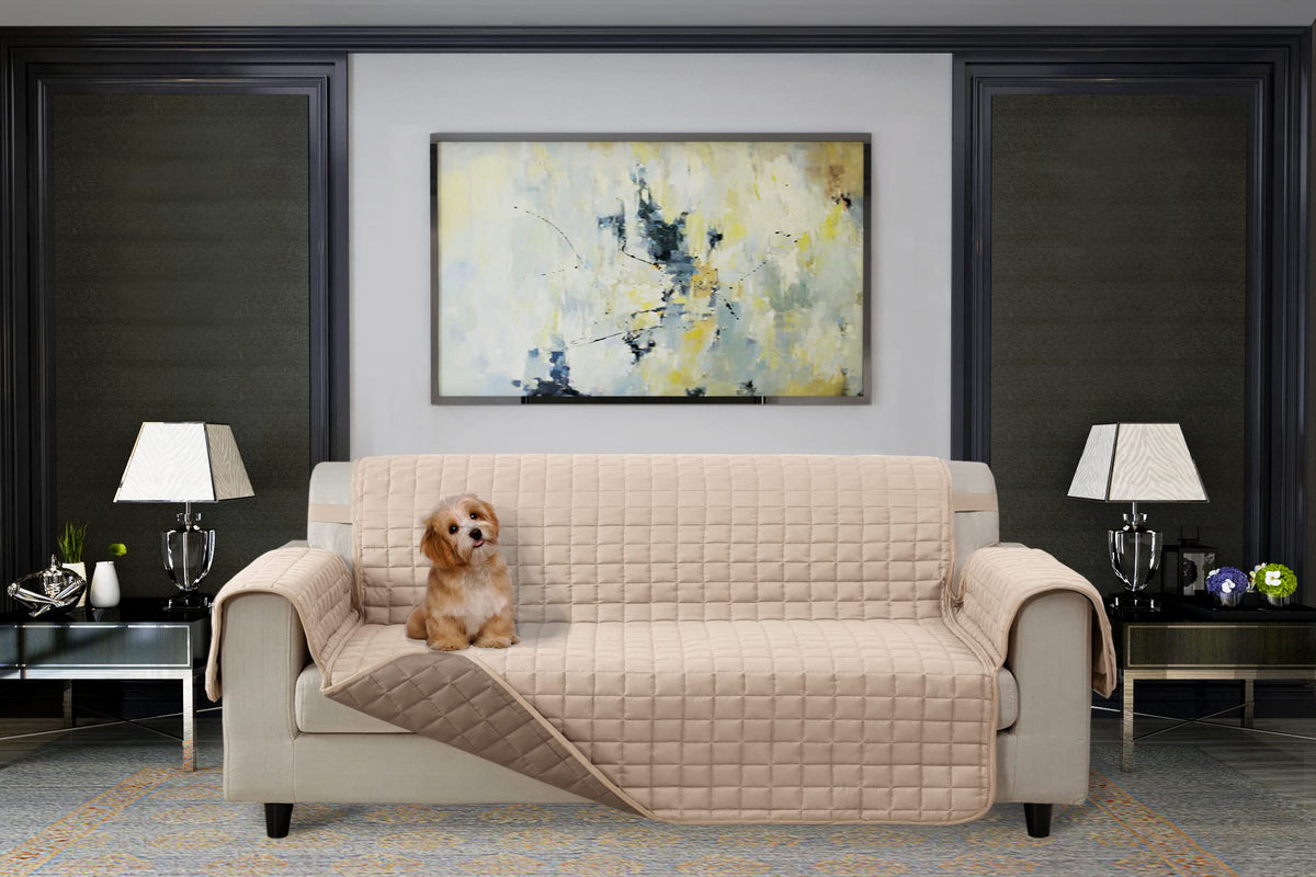 Elegant Comfort Quilted Furniture Protectors Solid and Printed Design Reversible Slipcovers Featuring Elastic Straps and Smart Pockets Great for Pets, Kids and More, Loveseat, Burgundy/Black
