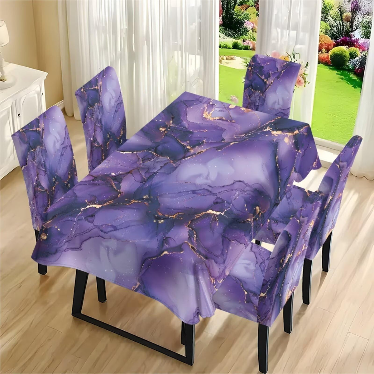 Thanksgiving Themed Dining Room Chair Cover and Tablecloths 5 Packs, Fall Leaf Print Kitchen Chair Seat Slipcovers Anti-Wrinkle Table Protector for Thanksgiving Day Party