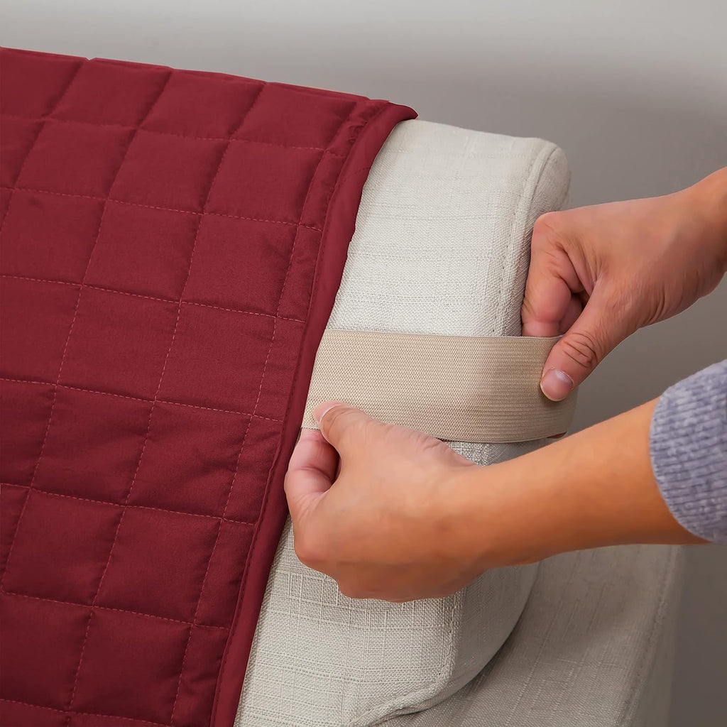 Elegant Comfort Quilted Furniture Protectors Solid and Printed Design Reversible Slipcovers Featuring Elastic Straps and Smart Pockets Great for Pets, Kids and More, Loveseat, Burgundy/Black