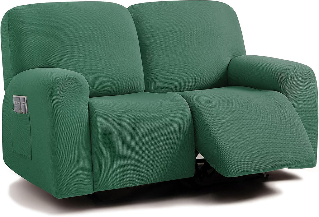 ULTICOR Jacquared Design, Reclining Loveseat Slipcover, 48" - 65" L, 2 Seat 6-Piece Recliner Cover, Washable (Retro Green)