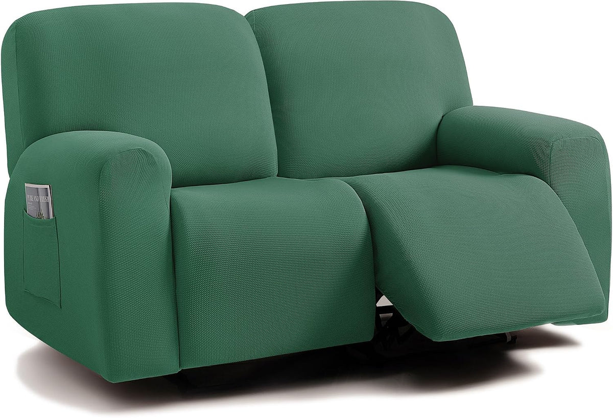 ULTICOR Jacquared Design, Reclining Loveseat Slipcover, 48" - 65" L, 2 Seat 6-Piece Recliner Cover, Washable (Retro Green)