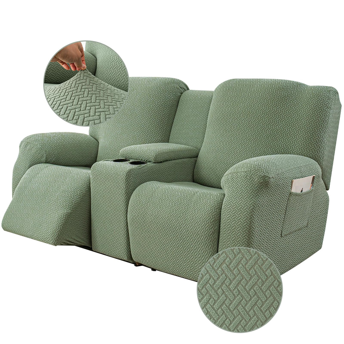 Genina Recliner Loveseat Covers with Console,2 Seater,Taupe