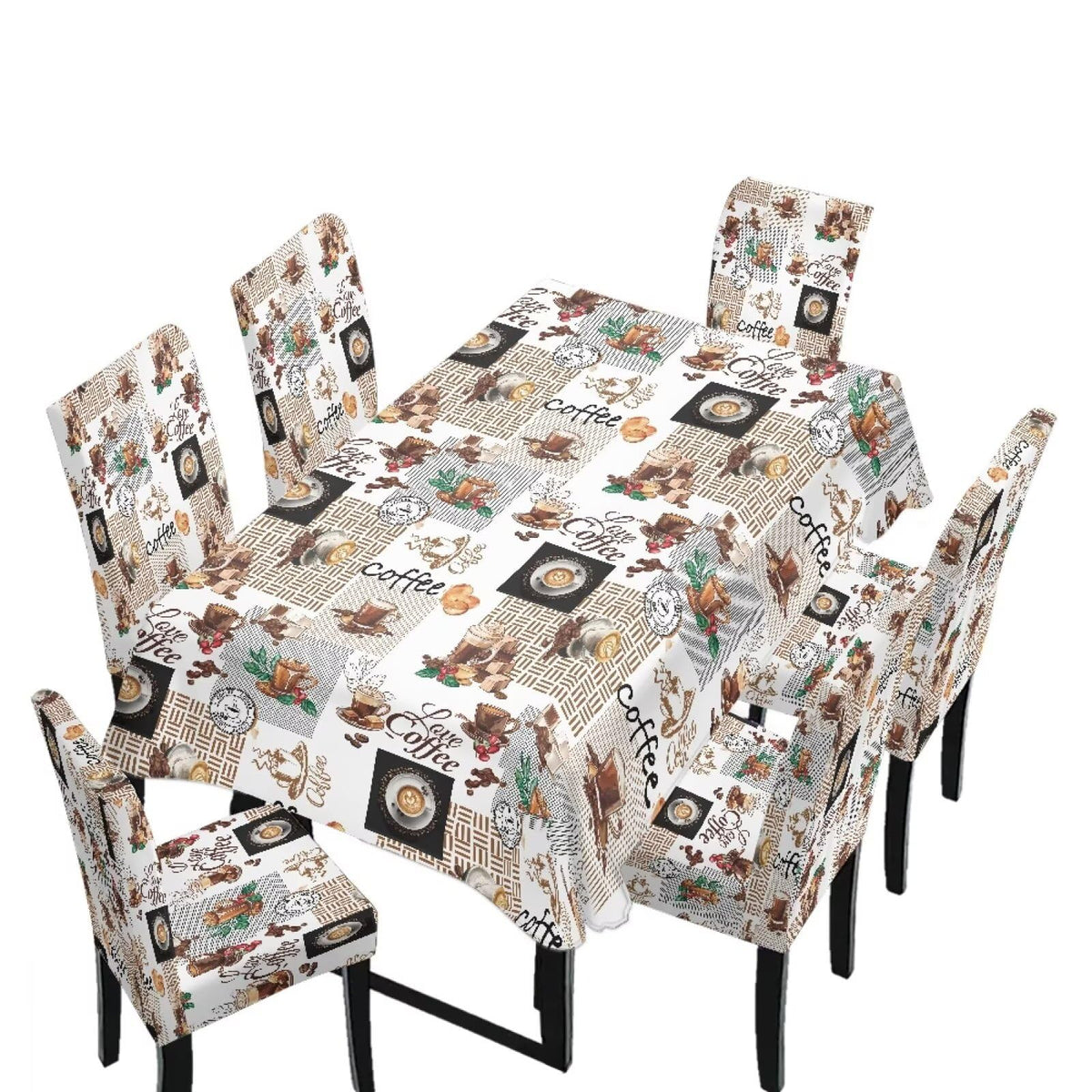 Blue Floral Rectangular Table Cloth & Dining Chair Covers Set of 5, Stain Resistant Wipeable Chair Protectors for Farmhouse Rustic Home Kitchen Party Decor