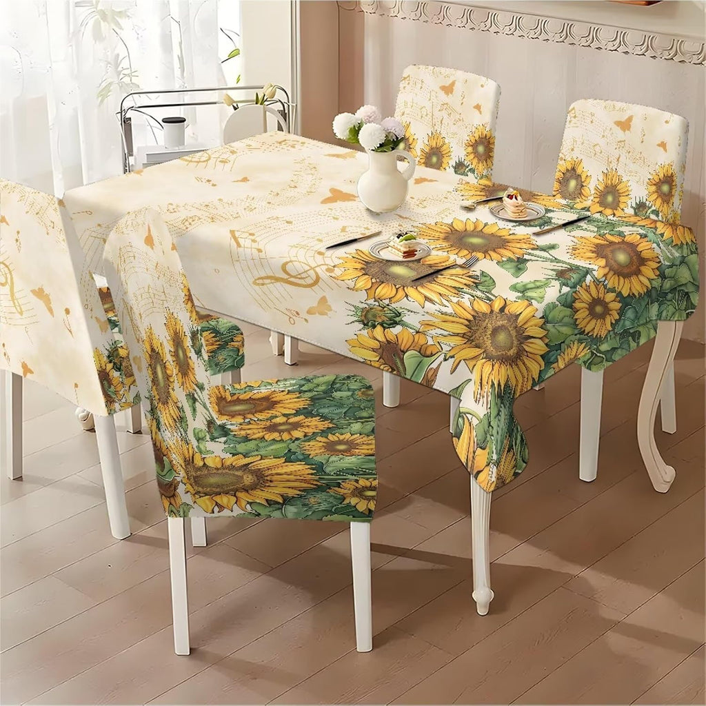 ZDCUSTOM Cozy Dining Chair Covers Tablecloths Rectangular & Table and Chair Covers for Parties Washable Sunflower Dining Room Decor Universal Fit