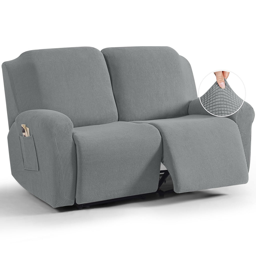 TAOCOCO Stretch Loveseat Recliner Covers 6 Piece, Charcoal Grey