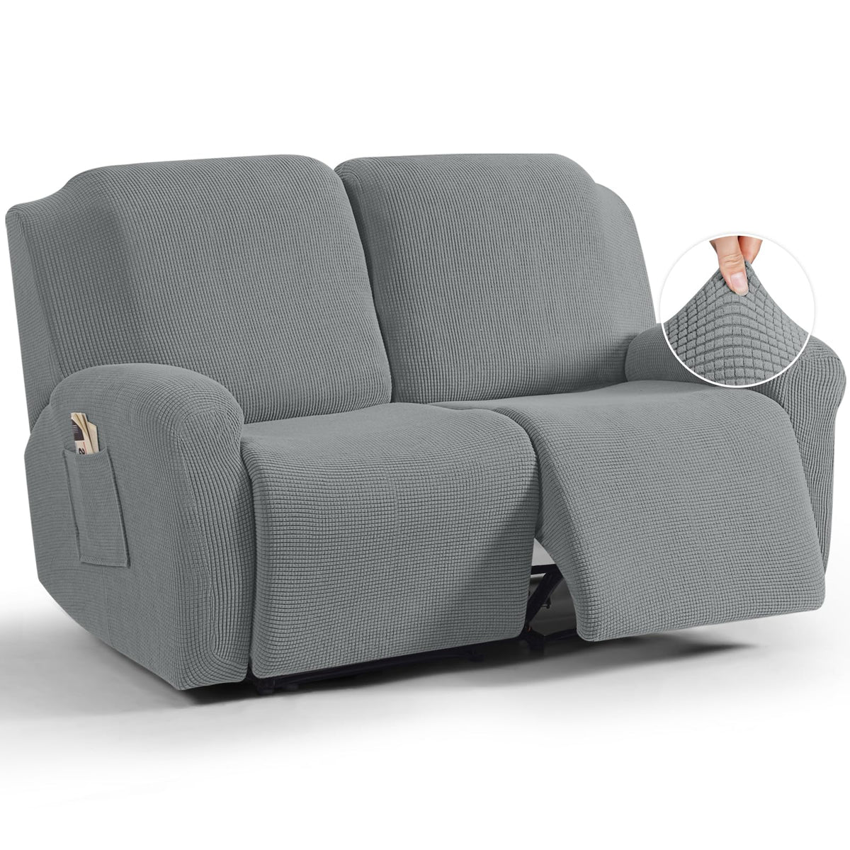 TAOCOCO Stretch Loveseat Recliner Covers 6 Piece, Charcoal Grey