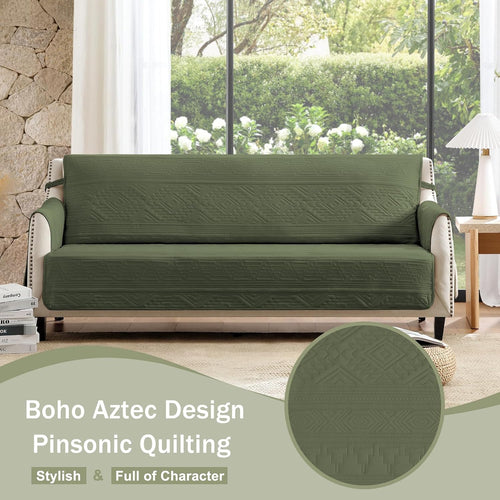 Boho Olive Green Loveseat Covers for 2 Cushion Couch, Water-Repellent Aztec Covers for Love Seat, Washable Quilted Couch Covers, Pet Friendly Loveseat Slipcovers (Loveseat 48", Olive Green)