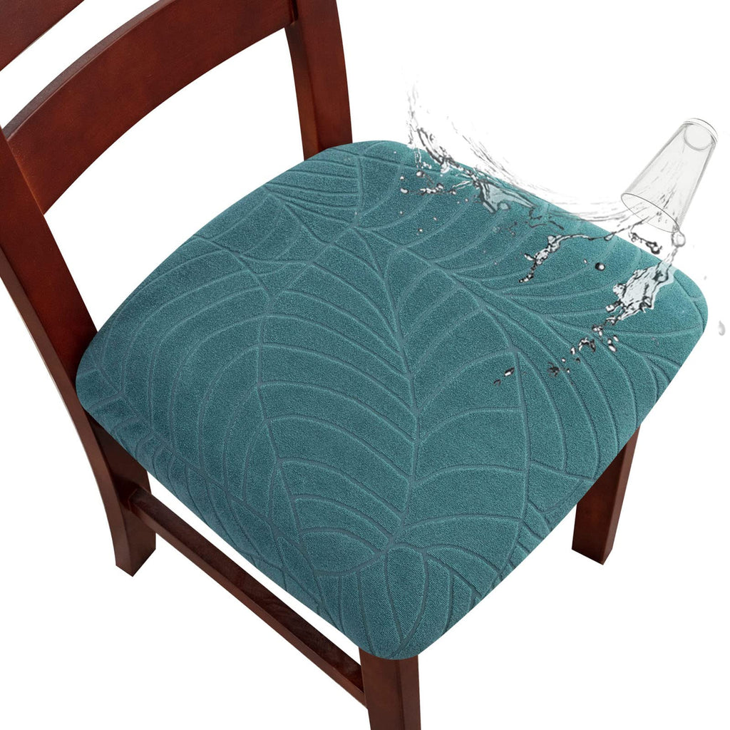 Genina Waterproof Seat Covers for Dining Room Chairs, Stretch Chair Seat Covers Removable Washable Dinning Room Kitchen Chair Cushion Slipcovers (Leaves-Taupe, 4 PCS)