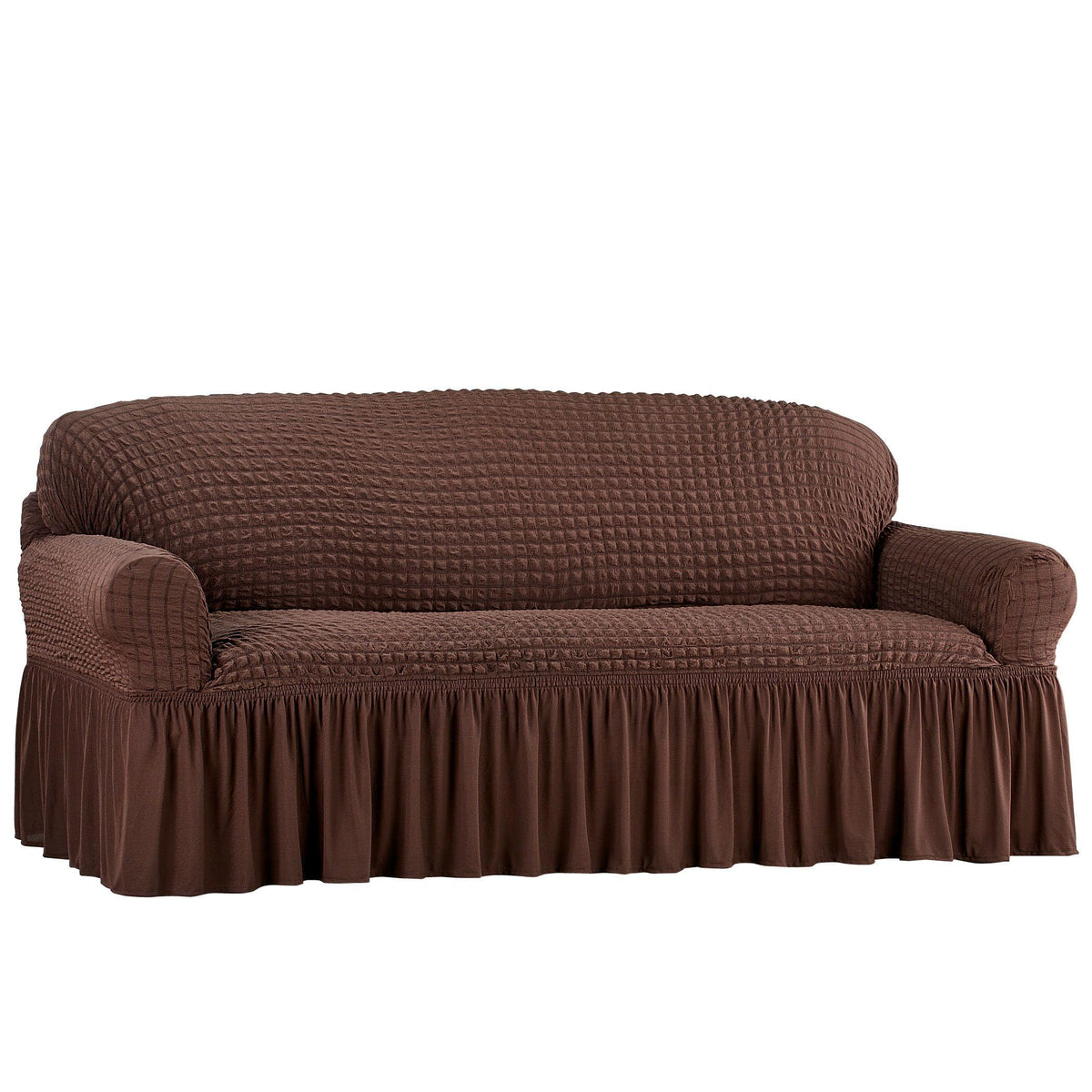 Collections Etc Textured Squares Ruffled Slipcover Taupe Loveseat