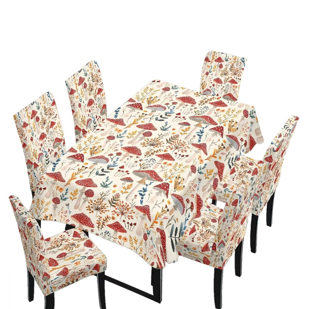 Thanksgiving Themed Dining Room Chair Cover and Tablecloths 5 Packs, Fall Leaf Print Kitchen Chair Seat Slipcovers Anti-Wrinkle Table Protector for Thanksgiving Day Party