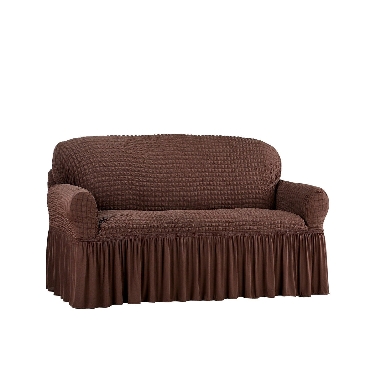 Collections Etc Textured Squares Ruffled Slipcover Taupe Loveseat