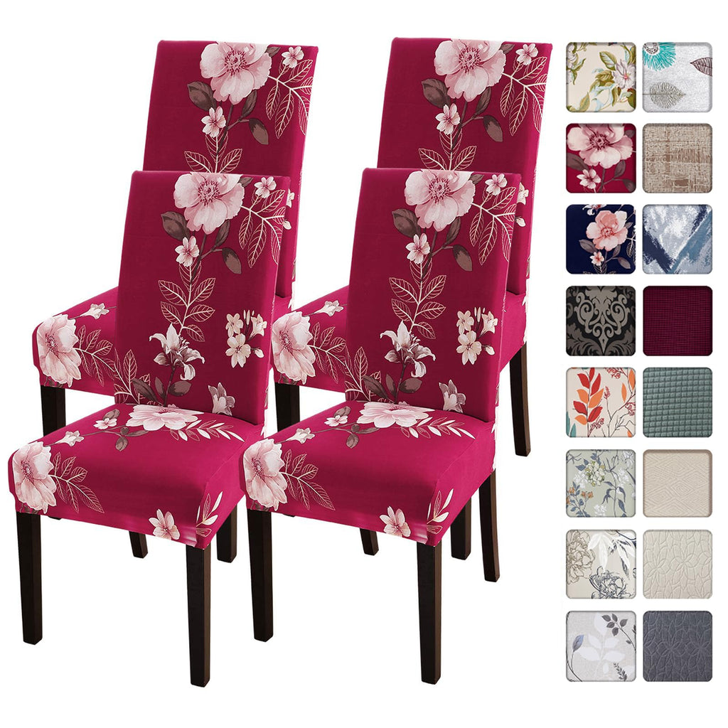 SearchI Chair Covers Slipcovers Set of 4, Spandex Super Fit Stretch Removable Washable Kitchen Parsons Protector for Dining Room,Hotel,Ceremony,Beige+Flowers