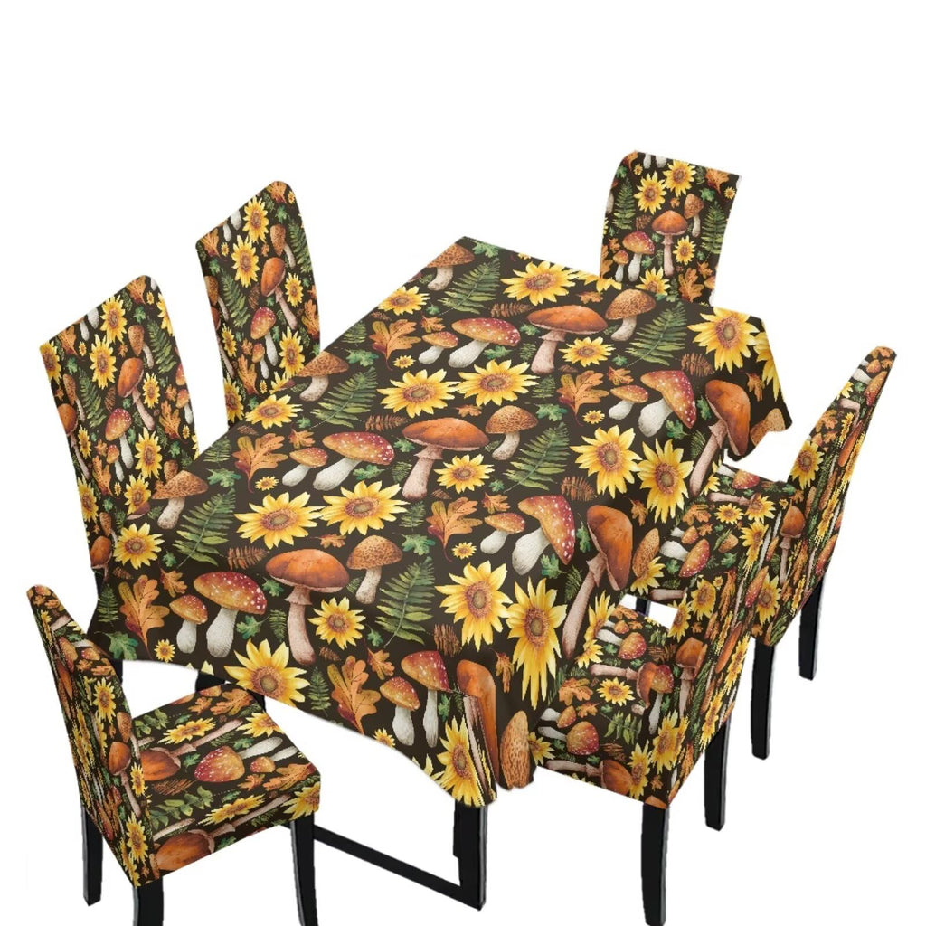 Table Cloth and Dining Chair Covers Set of 5, Kitchen Chair Slipcovers Rectangle Table Cover, Removable Anti-dust Tablecloths Stain Resistant Soft Hotel Decor, Retro Geometry Flower