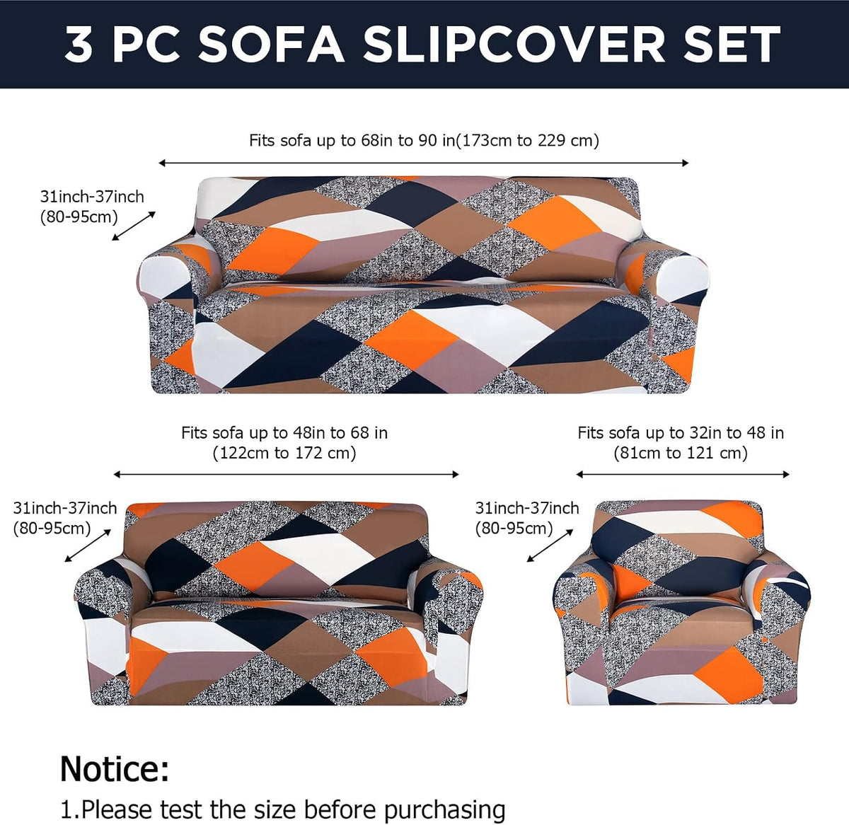Peryiter 3 Pcs Couch and Loveseat Sofa Covers,Gray Dm,Milk Silk