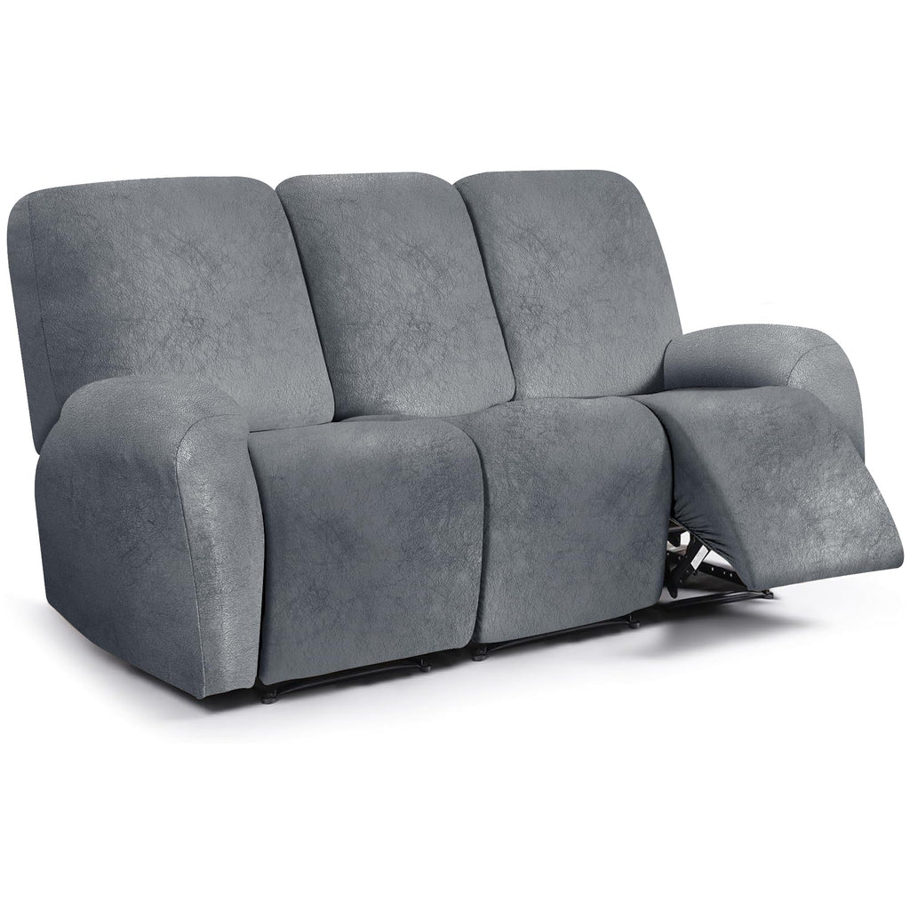 ANARACHON Leather Look Loveseat Recliner Cover, 6-Pieces Stretch Dual Recliner Sofa Covers, Soft Reclining Couch Slipcover, Washable Furniture Protector for Pets (2 Seater,256 Black)