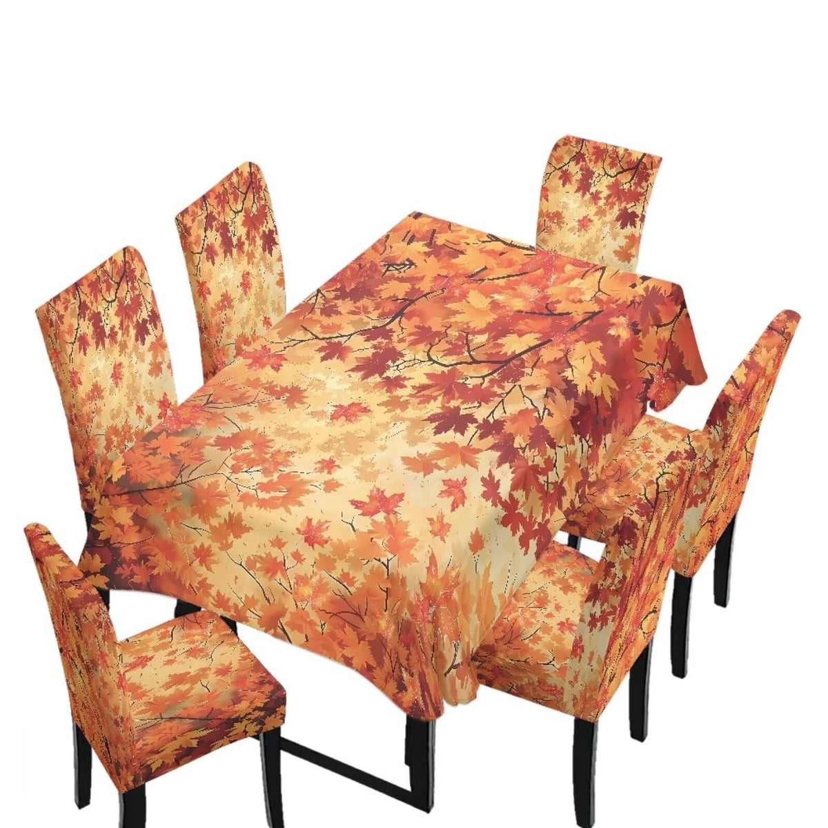 Palm Leaves Rectangular Table Cloth & Dining Chair Covers Set of 5, Stain Resistant Wipeable Chair Protectors for Farmhouse Rustic Home Kitchen Party Decor