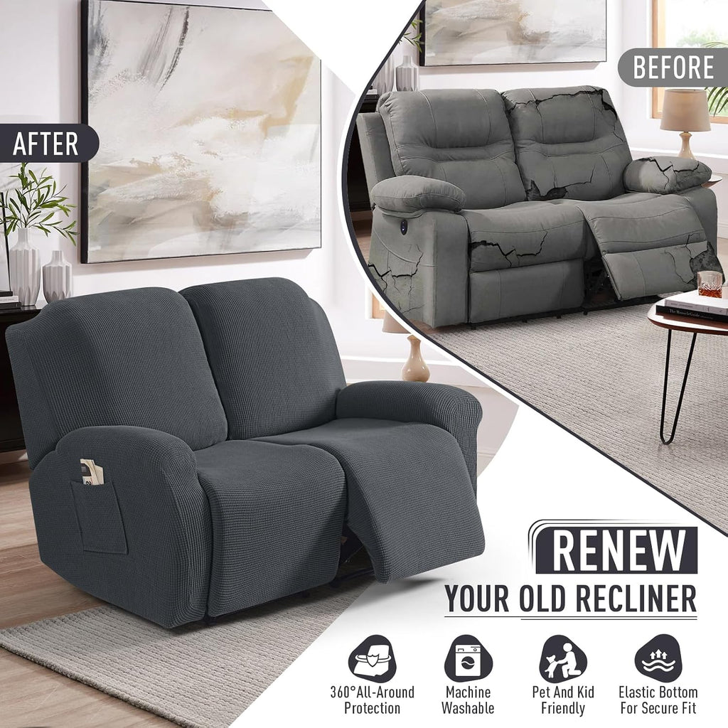 TAOCOCO Stretch Loveseat Recliner Covers 6 Piece, Charcoal Grey