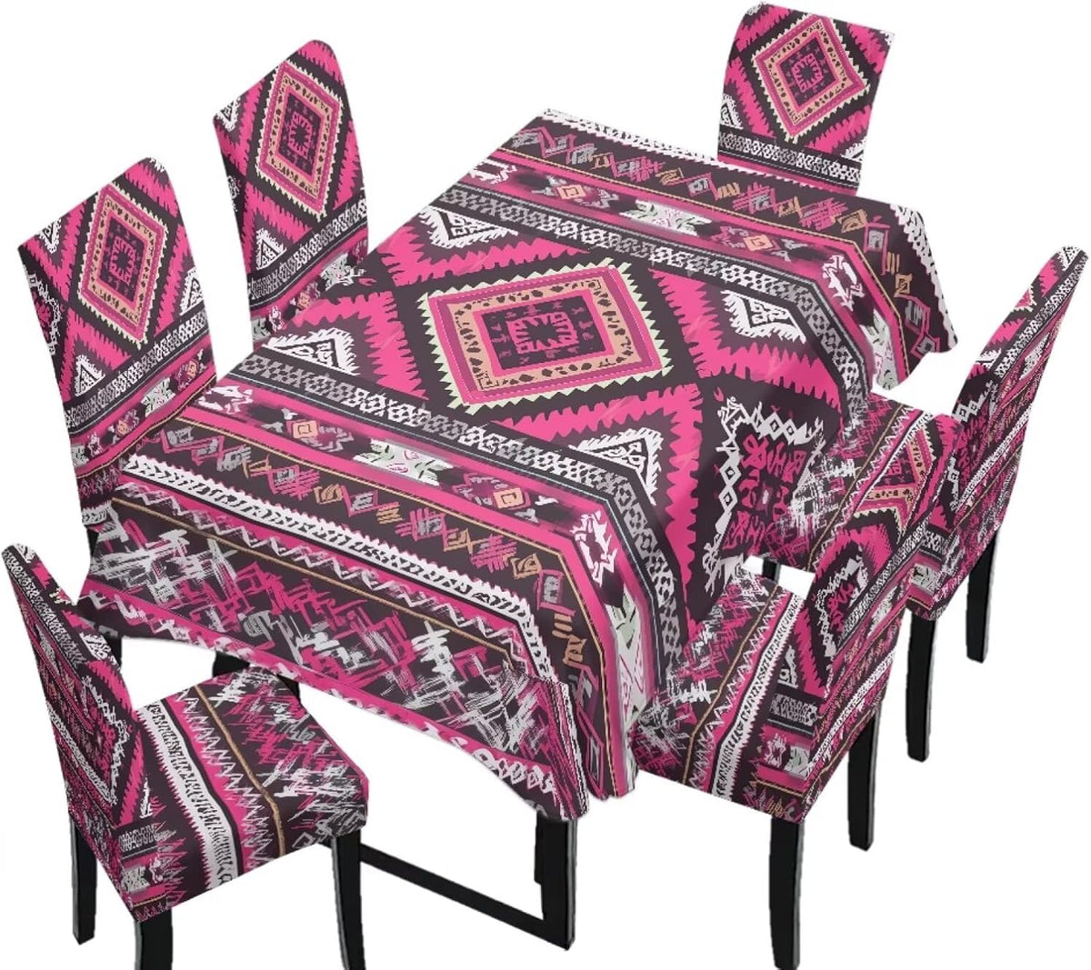 Polynesia Dining Room Chair Cover with Tablecloths 5 Pack, Scratch-Resistant Washable Parsons Chair Slipcovers Removable Table Cloth for Kitchen, Plumeria Floral Monstera Leaf Print Blue