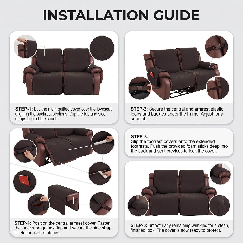 2 Seater Loveseat Recliner Covers, Chocolate