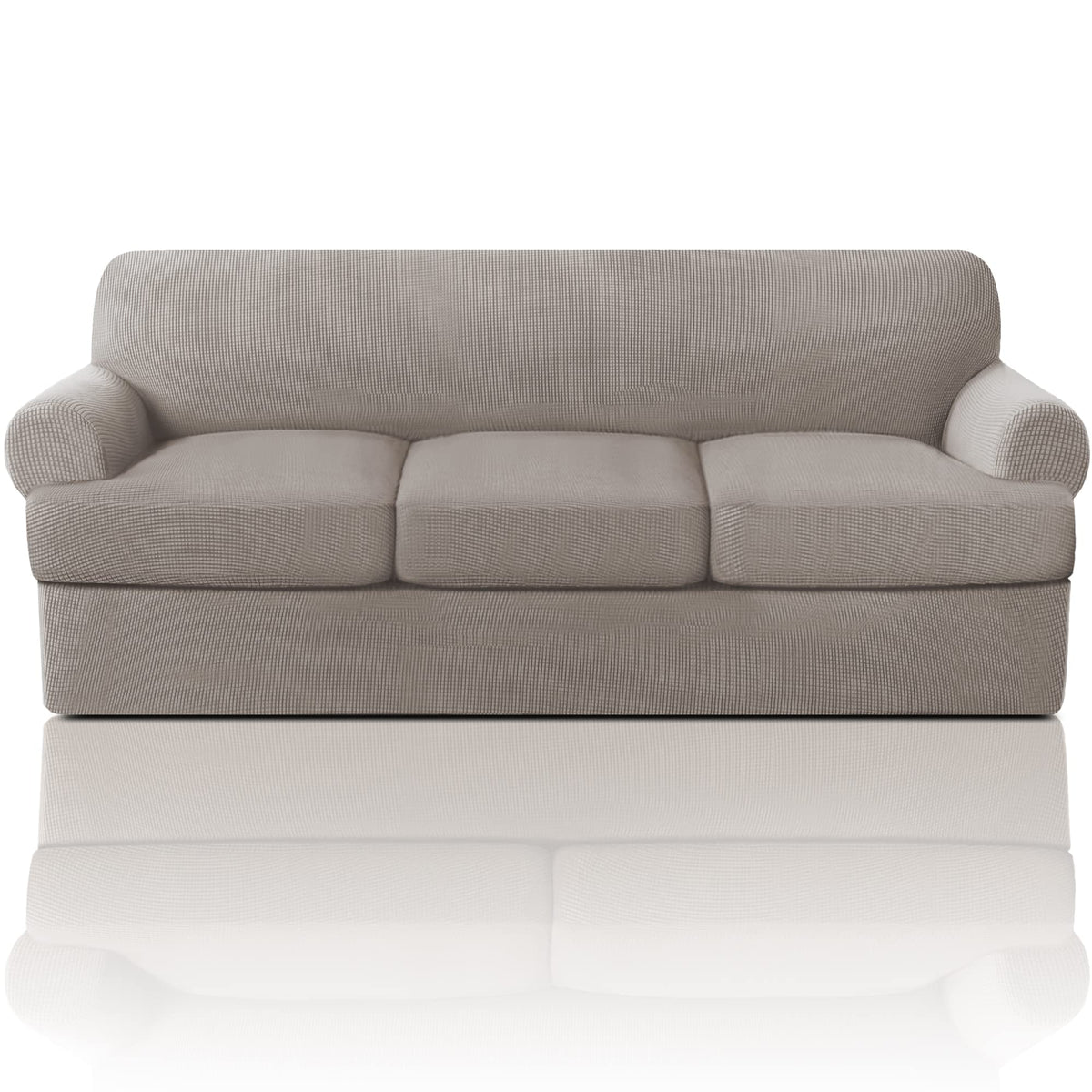 PrinceDeco T Cushion Loveseat Slipcover - 3 Pieces Sofa Cover for 2 Cushion Couch with 2 Individual T Shape Seat Covers Width Up to 76 Inch - Stretch, Machine Washable, Porcelain
