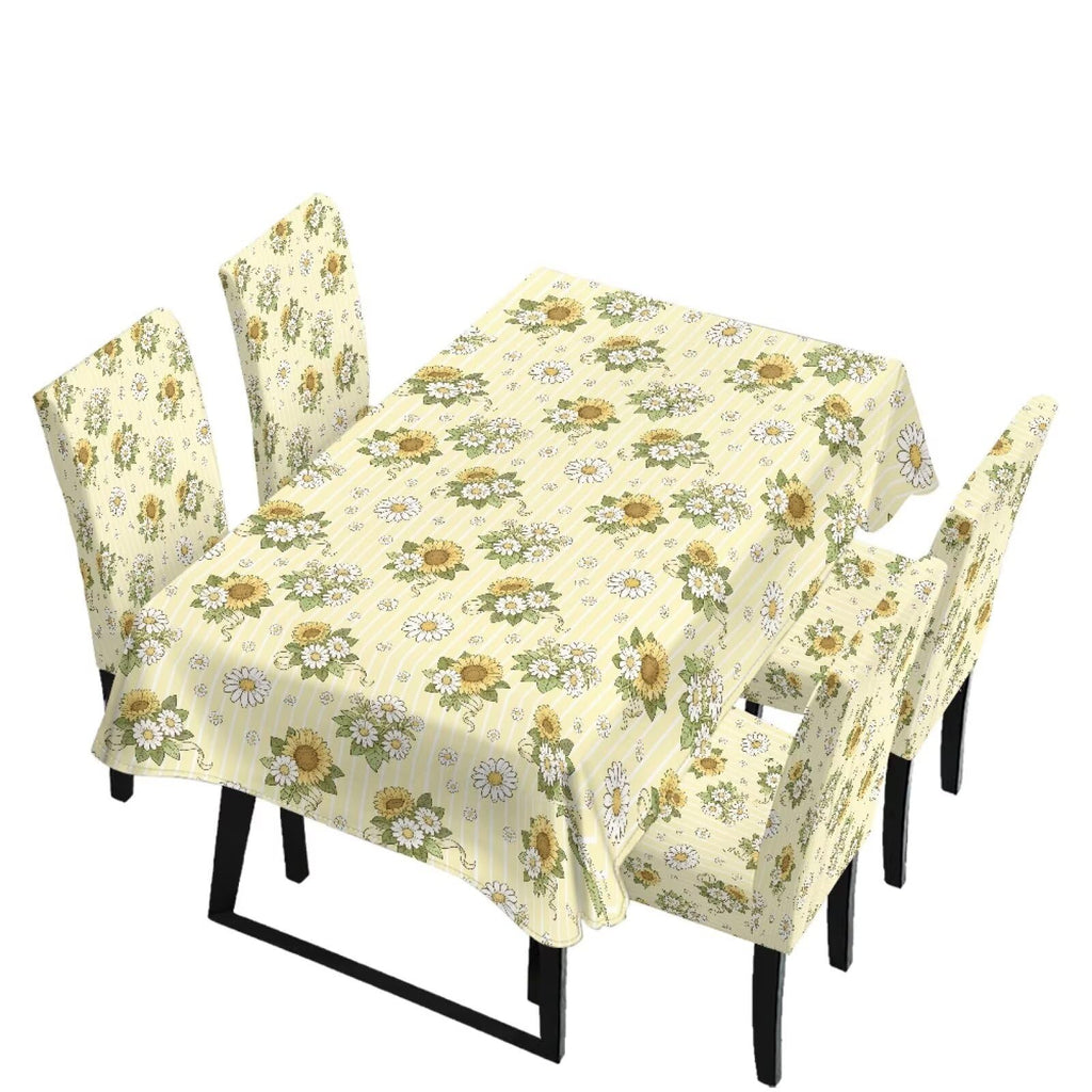 Light Grey 7 Pcs Tablecloth and Chair Covers Set Removable Chair Covers Set of 6 with Table Cover for Dining Room Washable Furniture Protector for Family Gathering Potluck