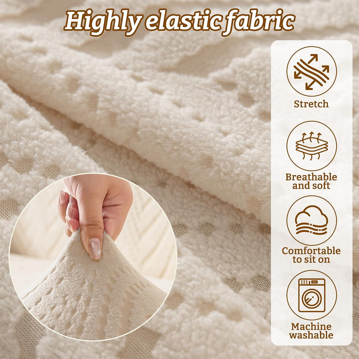Stretch Sofa Cover for 2-3 Cushion Couch, Washable Couch Cover for Sofa & Loveseat, Non-Slip Sofa Slipcover for Furniture Protection, Soft Couch Covers for Sofa, Pet Friendly