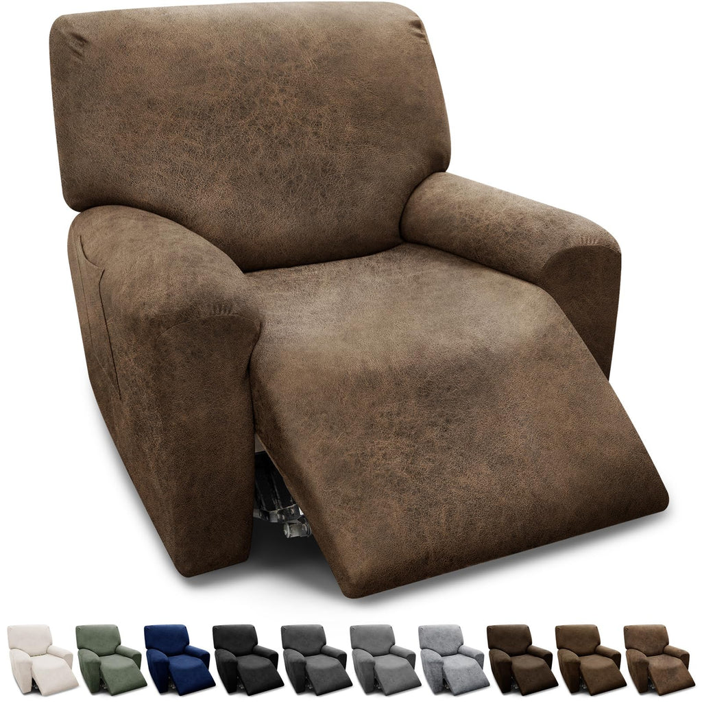 3-Pieces T Cushion Loveseat Slipcovers Leather Look Couch Cover Loveseat Covers for 2 Cushion Couch Furniture Protector Stretch Sofa Cover with 2 Individual T Cushion Seat Covers, Brown