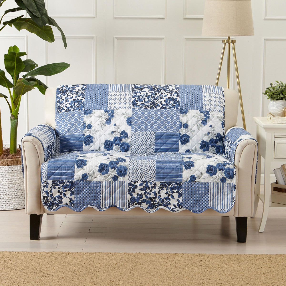 Great Bay Home Reversible Patchwork Sofa Cover - Washable Slipcover Furniture Protector with Elastic Straps - Perfect for Kids & Pets - Box-Stitched Detail (Taupe)