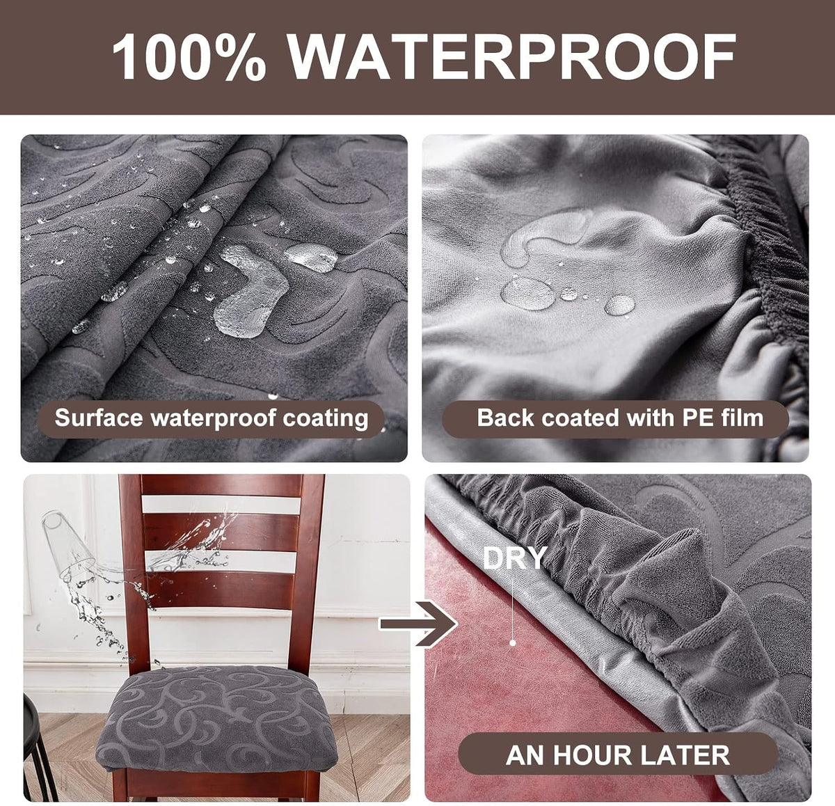 Genina Chair Seat Covers Waterproof Dining Room Chair Covers, 4 Pack