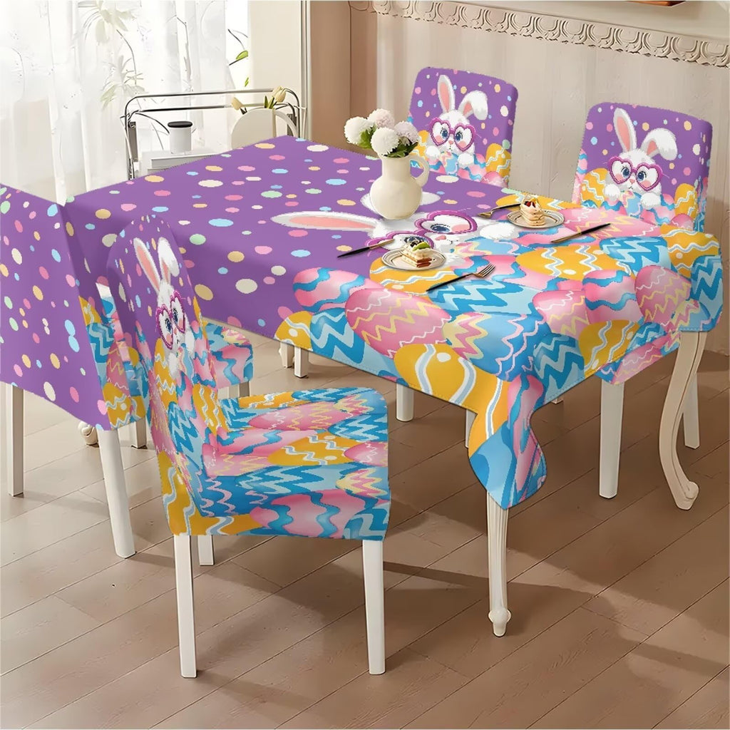 ZDCUSTOM St Patricks Day Table Cloth and Chair Cover Set of 4 Light Green Tablecloths Rectangular Clover Chair Covers for Dining Chairs Stain Resistant Decoration