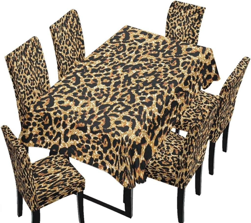 Polynesia Dining Room Chair Cover with Tablecloths 5 Pack, Scratch-Resistant Washable Parsons Chair Slipcovers Removable Table Cloth for Kitchen, Plumeria Floral Monstera Leaf Print Blue