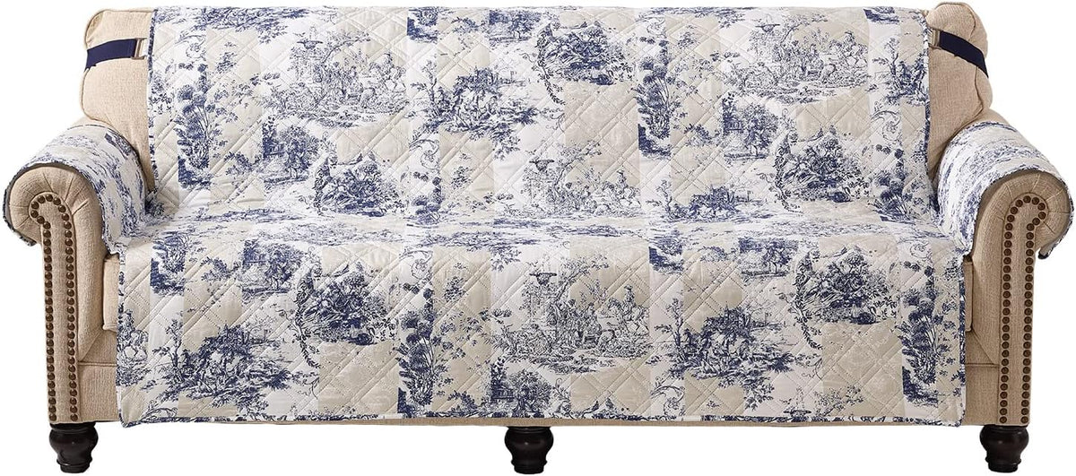 Brilliant Sunshine Blue Toile Couch Loveseat Slip Cover for Dogs