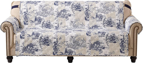 Brilliant Sunshine Blue Toile Couch Loveseat Slip Cover for Dogs