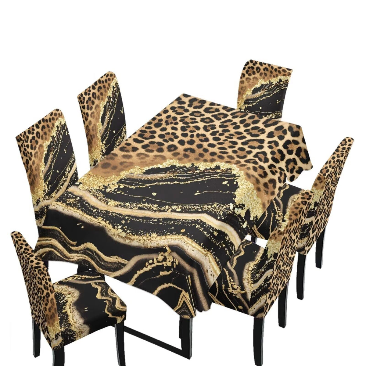 Palm Leaves Rectangular Table Cloth & Dining Chair Covers Set of 5, Stain Resistant Wipeable Chair Protectors for Farmhouse Rustic Home Kitchen Party Decor