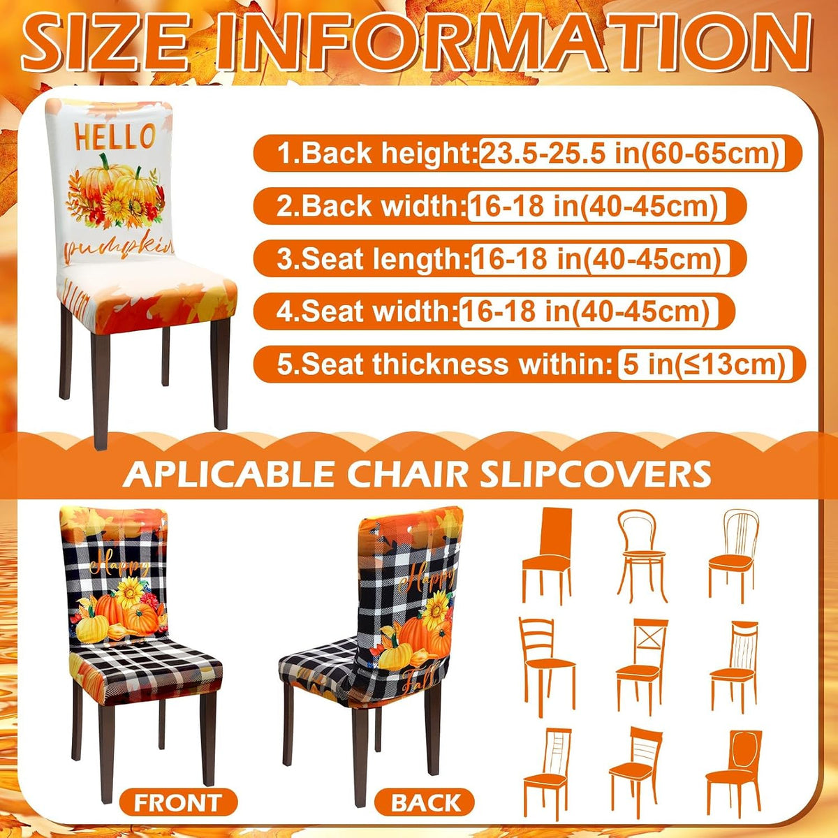 Preboun 6 Pcs Fall Chair Covers Pumpkin Dining Chair Slipcover Thanksgiving