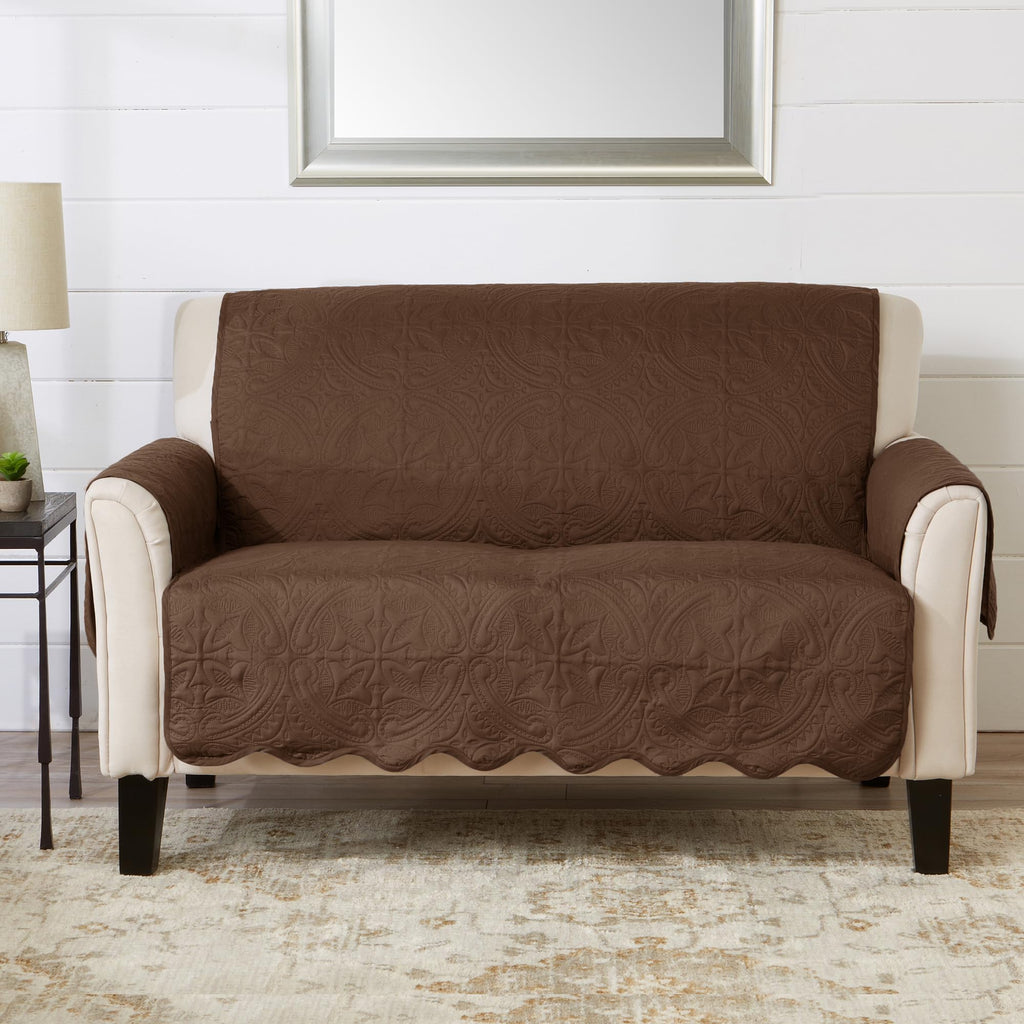 Great Bay Home Reversible Patchwork Loveseat Cover - Washable Slipcover Furniture Protector with Elastic Straps - Perfect for Kids & Pets - Box-Stitched Detail (Taupe)