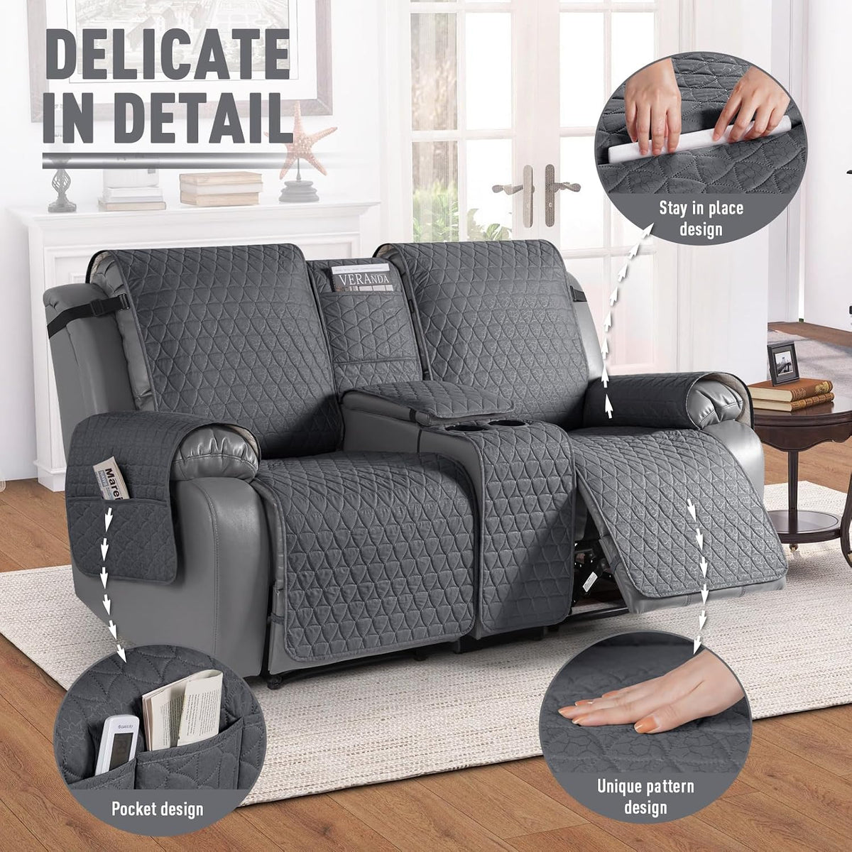 TAOCOCO 100% Waterproof Loveseat Recliner Cover with Console, Stay in Place