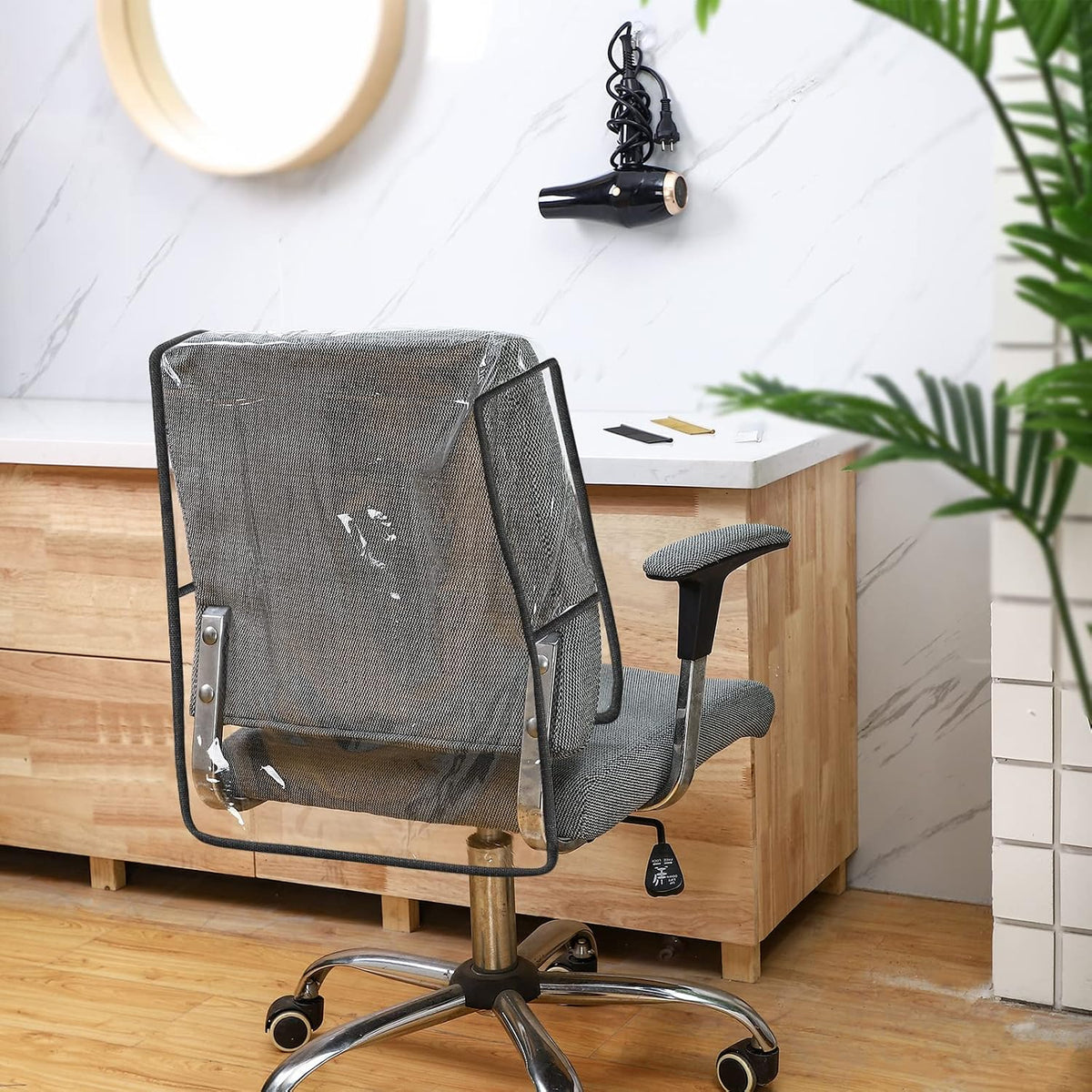 Hoolerry 4 Pcs Salon Chair Cover, Clear Square Chair Protectors, Black Edge