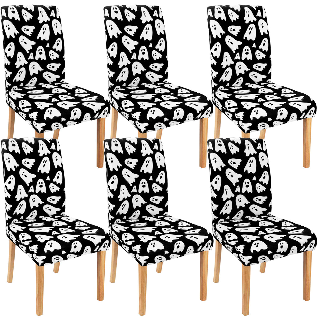 Halloween Chair Covers Set of 4, Fall Pumpkin Black/White Buffalo Plaid Chairs Slipcover for Dining Room, Removable Washable Breathable Cover in the Kitchen Restaurant Holiday Decor