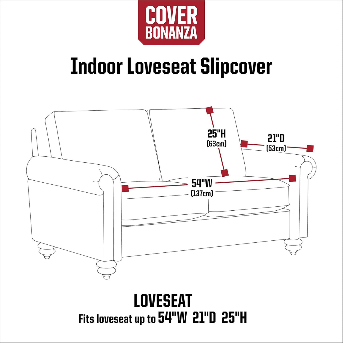 Classic Accessories Cover Bonanza Indoor Loveseat Slipcover, 54 x 21 x 25 inch, Black/Charcoal